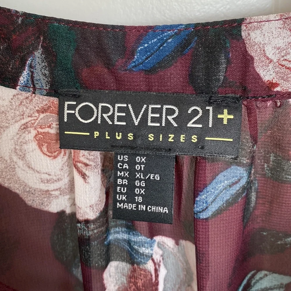 Forever 21 + plus size Burgundy floral shell high low dress size 0X / XL - Picture 2 of 3